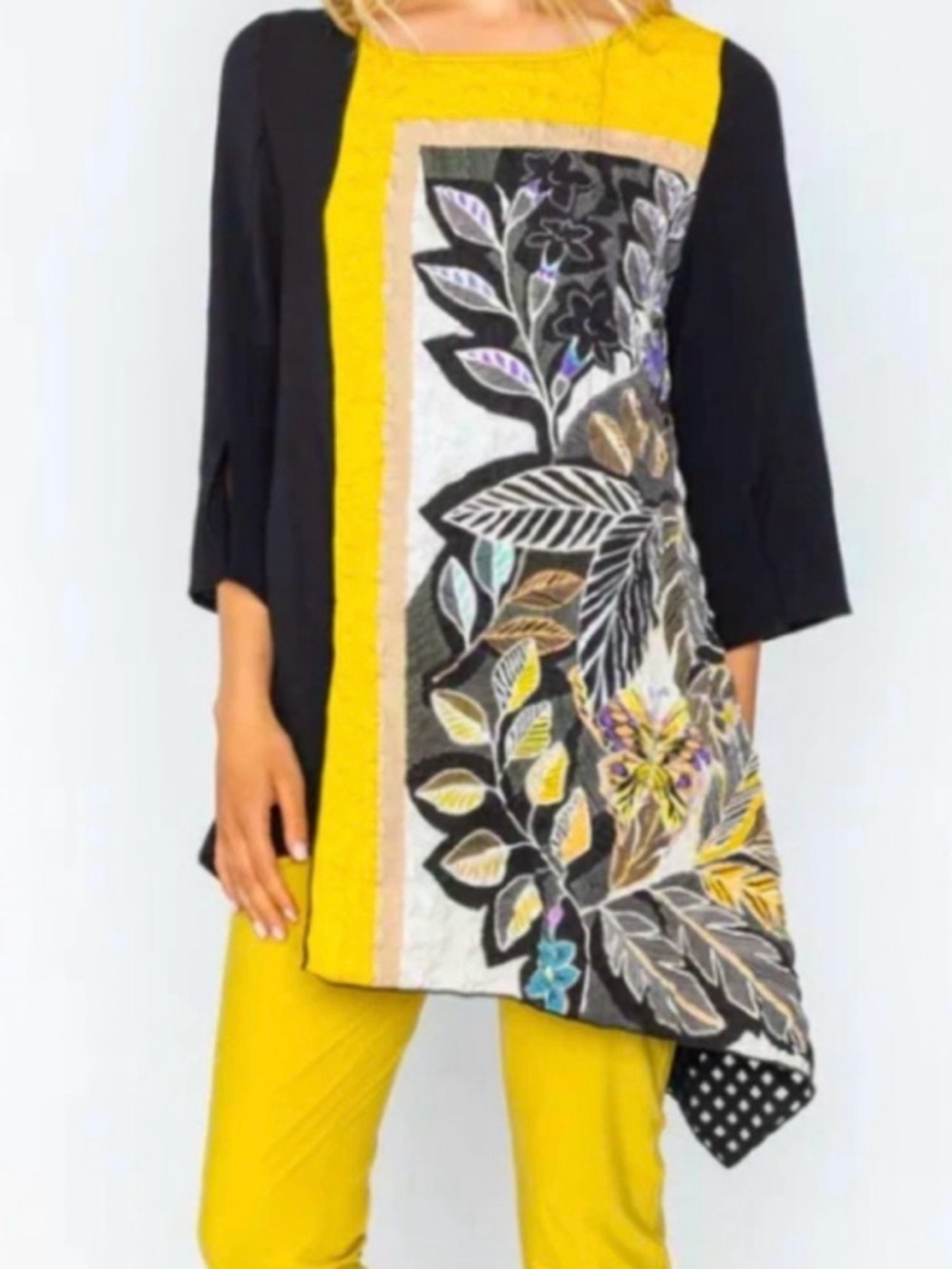 Chic Yellow Floral Layered Tunic Mesh Designer IC Collection Excellent Condition